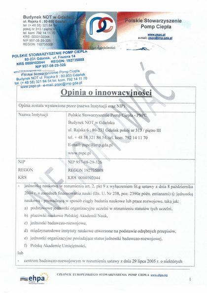 Opinia o innowacyjności produktu PRANA